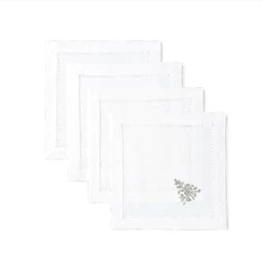 MH Cocktail Napkins - Mod Tree Silver - White Cotton - S/4