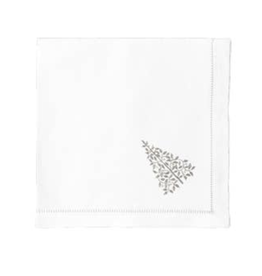 MH Dinner Napkins - Mod Tree Silver - White Cotton