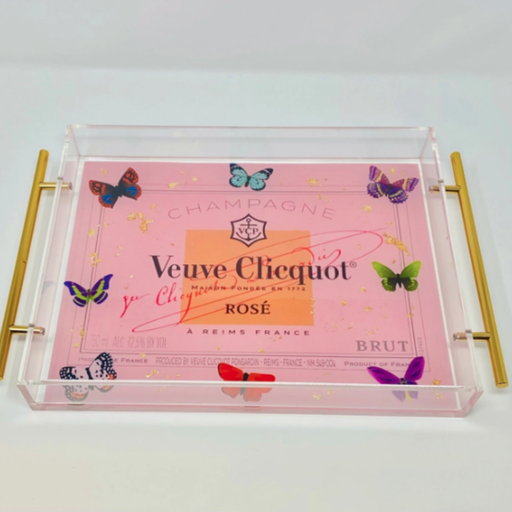 Acrylic Tray - Champagne Rose- Veuve Clicquot - Butterfly -11x14"