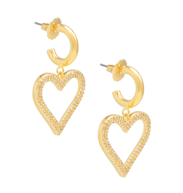 Earrings - Pave Heart Drop - Gold