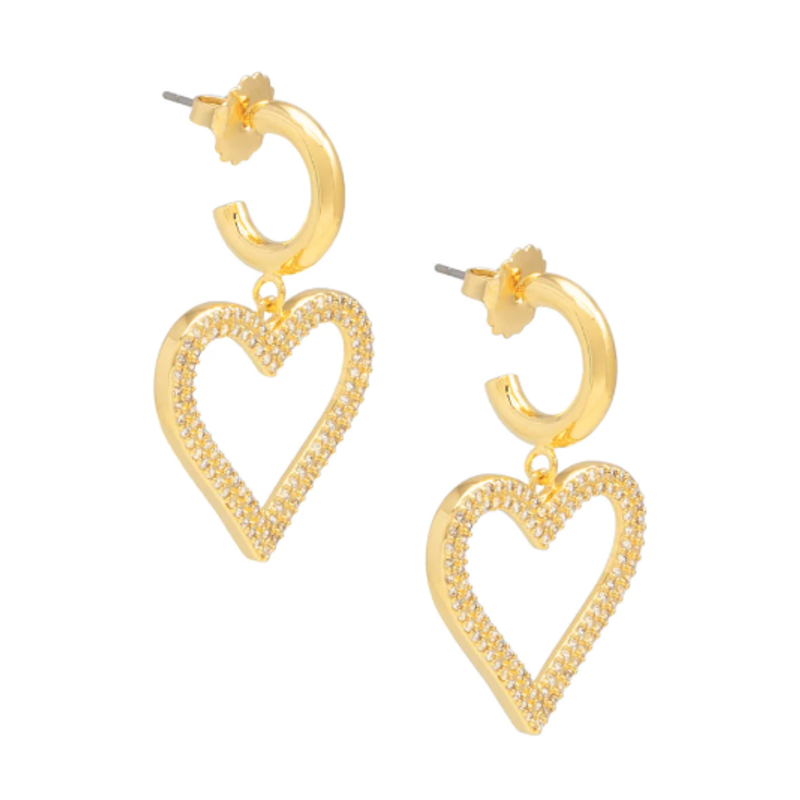 Earrings - Pave Heart Drop - Gold