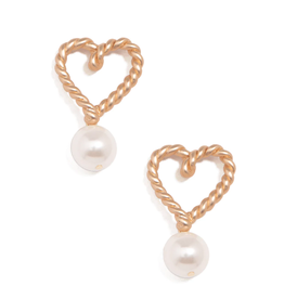 Earrings - Pearl and Heart Drop - Gold