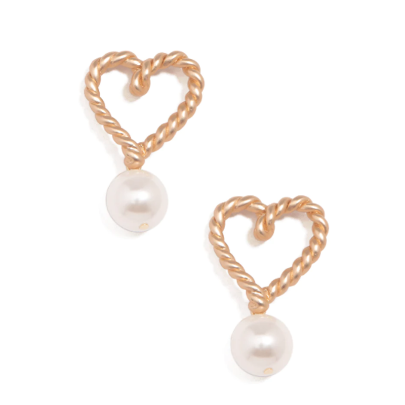 Earrings - Pearl and Heart Drop - Gold