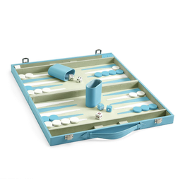 Backgammon Set - Light Blue Faux Leather