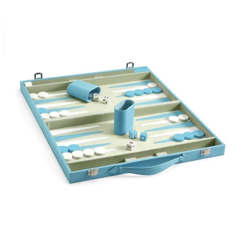 Backgammon Set - Light Blue Faux Leather