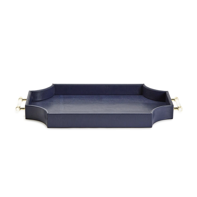 Tray - Regency - Leather - Acrylic Handles - Navy - 21w x 13d x 2.5"h