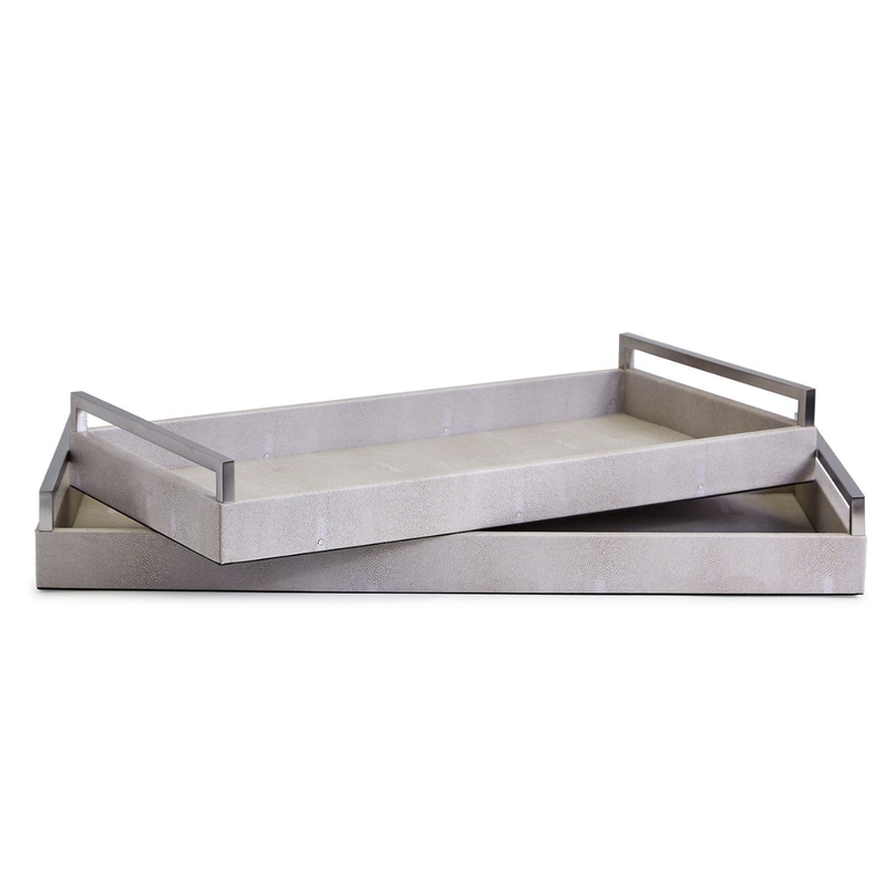 Tray - Faux Shagreen - Silver Gray -Lg. - 13w x 28dx 2" h