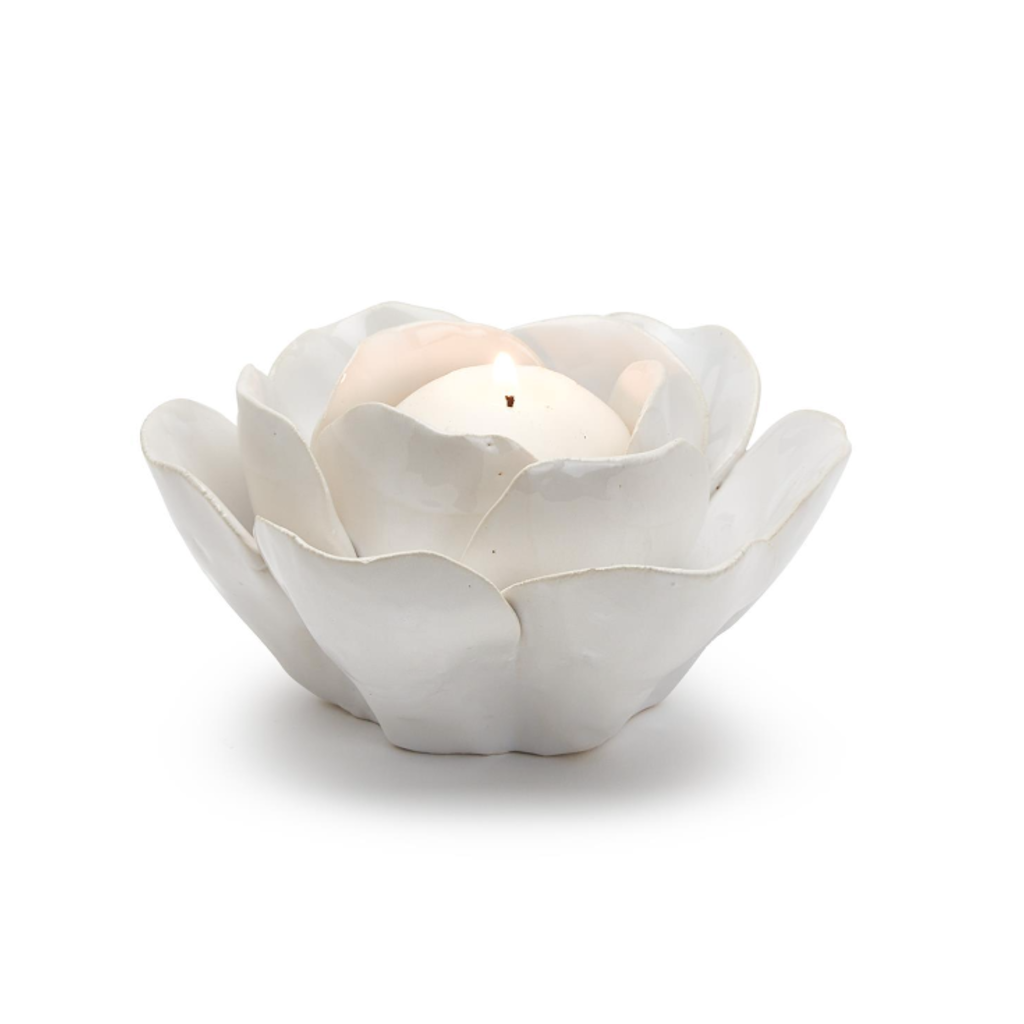 Tealight - White Rose - Porcelain - 2"h X 5.75"Dia