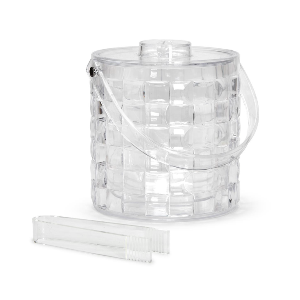 Ice Bucket - Cubed Design w/ Tongs - Clear Acrylic