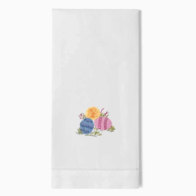 MH Hand Towel - Easter Eggs - White Cotton