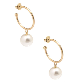 Earrings - Pearl Bead Hoop - Matte Gold
