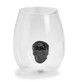 Wine Glass - Stemless - Black Skull