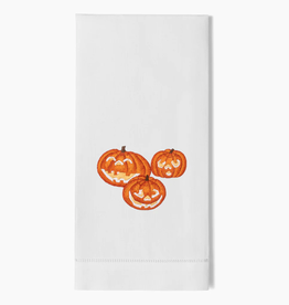 MH Hand Towel - 3 Jack O Lanterns - White Cotton