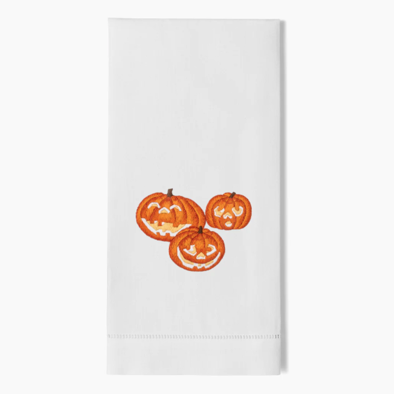 MH Hand Towel - 3 Jack O Lanterns - White Cotton