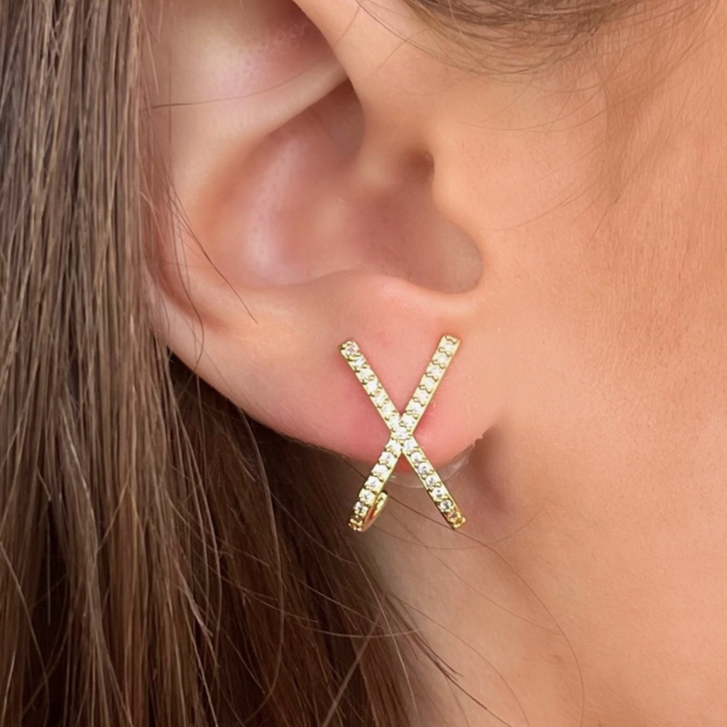 Earrings - Criss Cross Studs - Pave/Gold