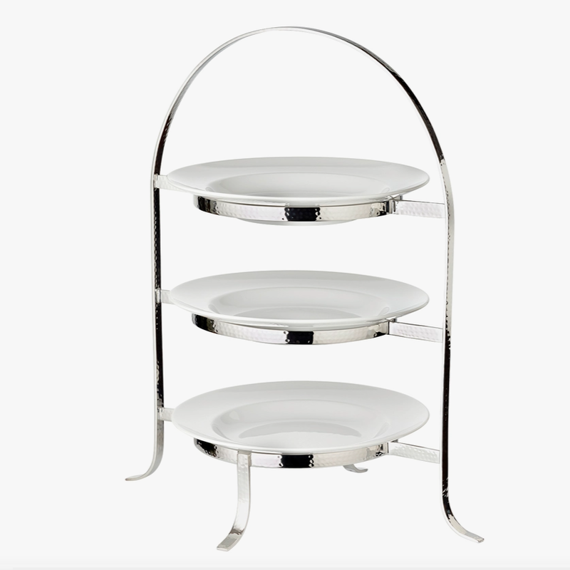 Plate Holder - Sina - Hammered - 3-Tier - Silver Plated
