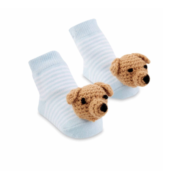 Baby Socks - Dog Rattle - Blue - 0-12M