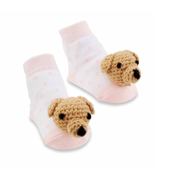 Baby Socks - Dog Rattle - Pink - 0-12M