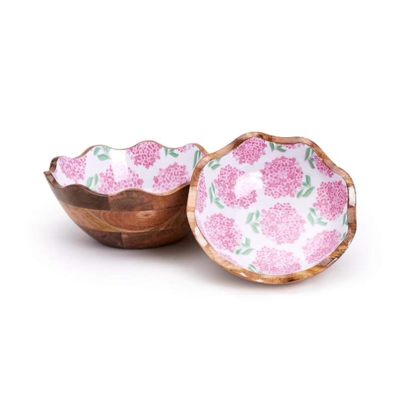 Bowl-Mango Wood-Hydrangea-Scalloped-Pink -