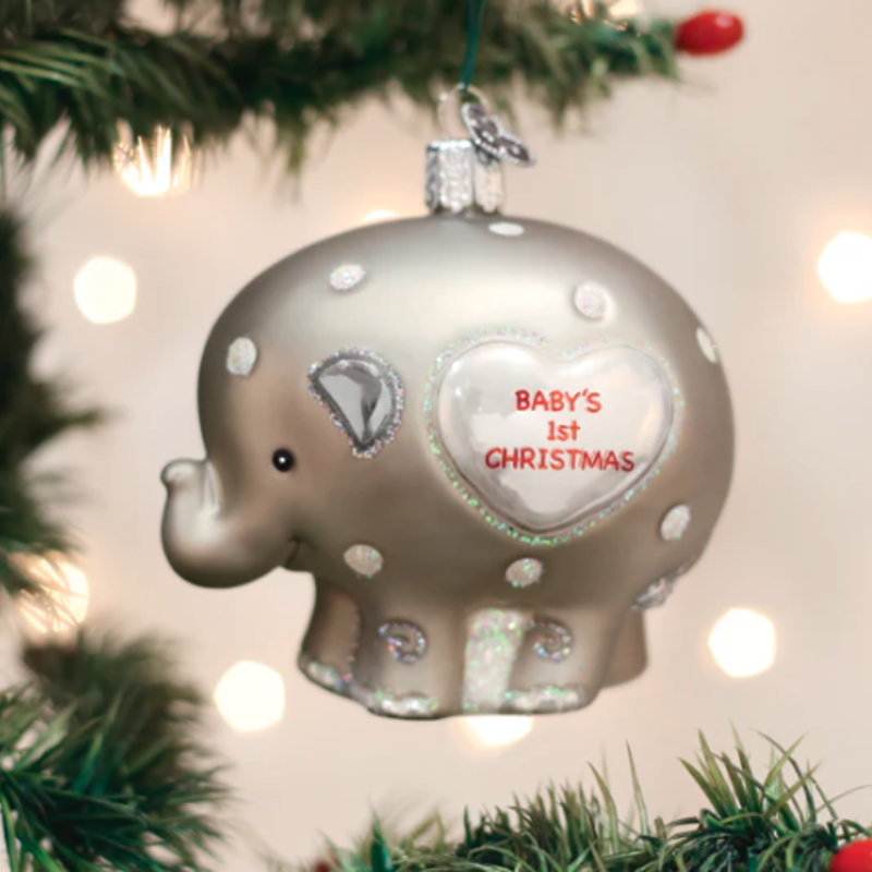 Ornament - Blown Glass -  Baby's First Christmas/Elephant