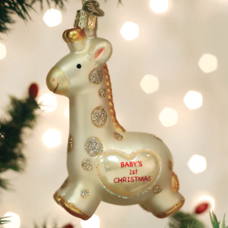 Ornament - Blown Glass -  Baby's First Christmas/Giraffe