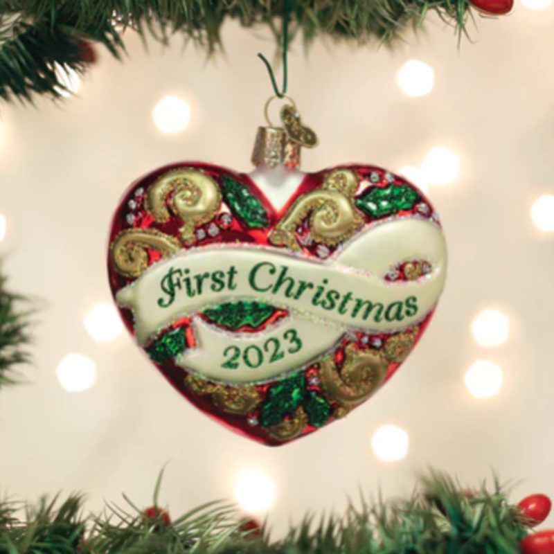 MH Ornament - Blown Glass -  First Christmas Heart
