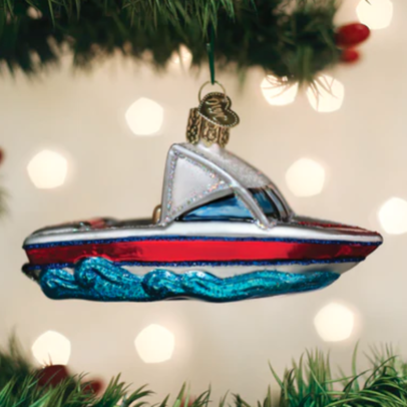 MH Ornament - Blown Glass - Ski Boat