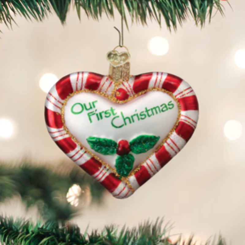 MH Ornament - Blown Glass -  Peppermint Heart