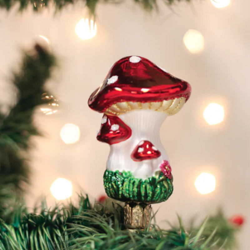 Ornament - Blown Glass -  Mushroom - Clip On