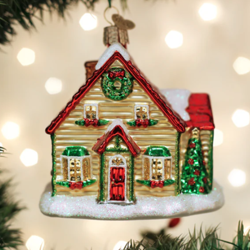Ornament - Blown Glass -  Christmas Cottage