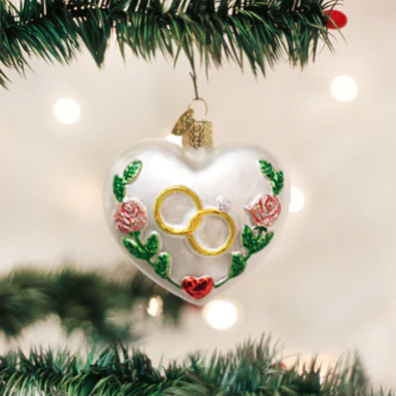 MH Ornament - Blown Glass -  Wedding Heart