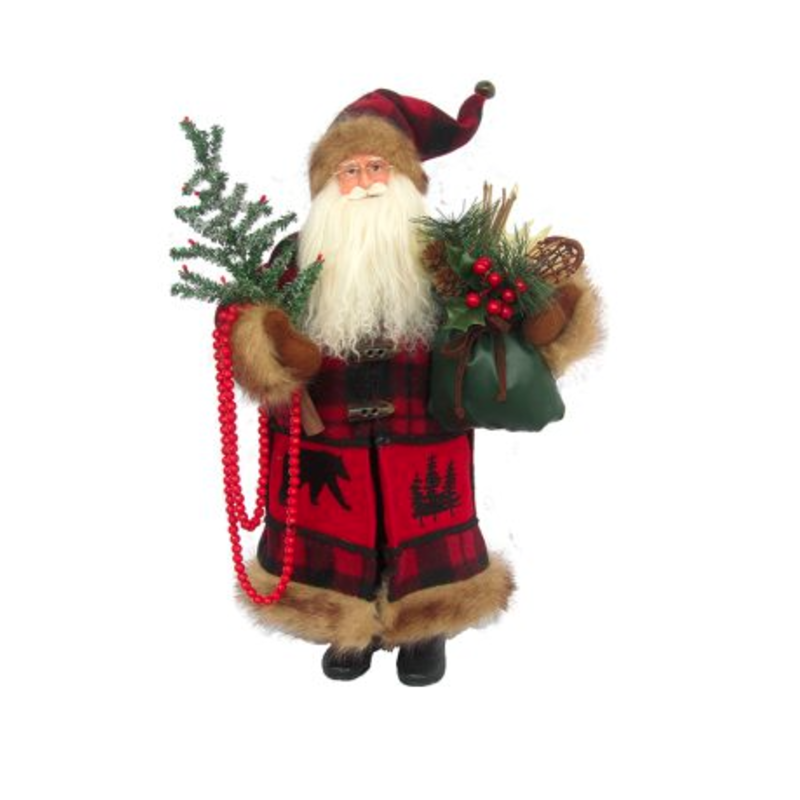 Santa -  Buffalo Plaid Black Bear - 18"