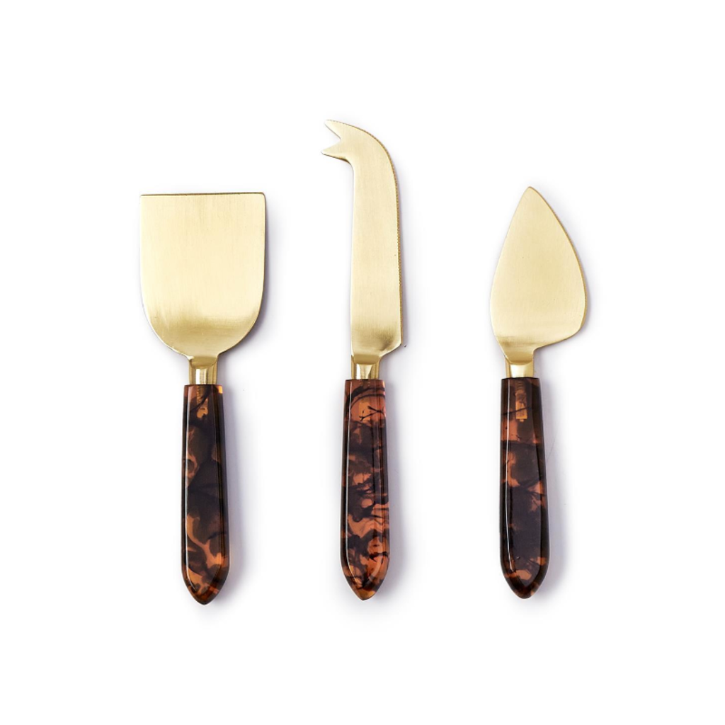 Cheese Set - Tortoise Swirl/Brushed Gold - S/3