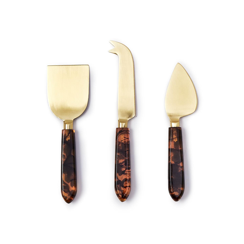 Cheese Set - Tortoise Swirl/Brushed Gold - S/3