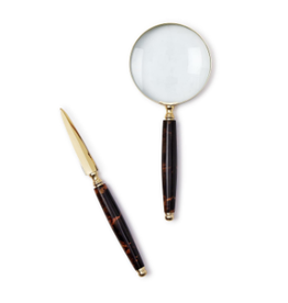 Letter Opener and Magnifier Set - Tortoise Swirl/Gold