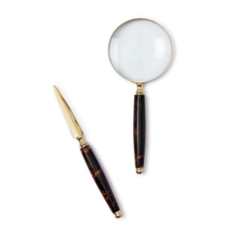 Letter Opener and Magnifier Set - Tortoise Swirl/Gold