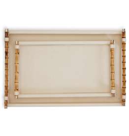 Tray - Faux Stingray/Leather - Cream - Bamboo Handles - 14w x 22dx 2"h