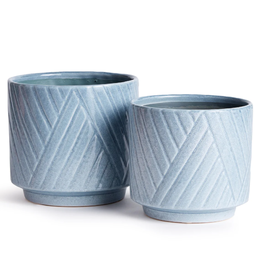 Cachepot - Archer - Crisscross Linear - Light Blue -  Large - 8.25x8.25x7.75"
