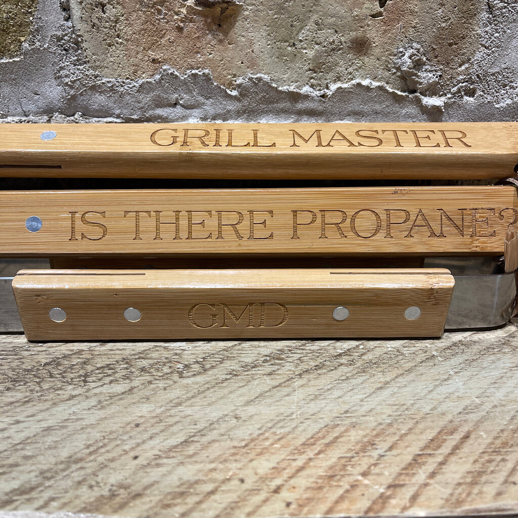 Personalized BBQ Grill Set - Bamboo Handles - S/3