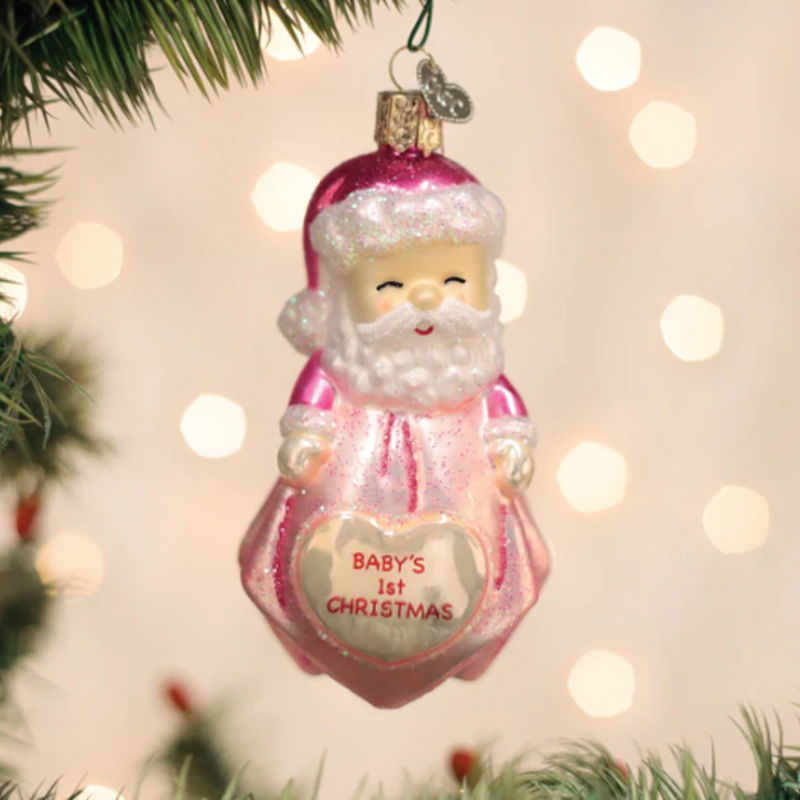 MH Ornament - Blown Glass - Baby Girl's 1st Santa Lovey