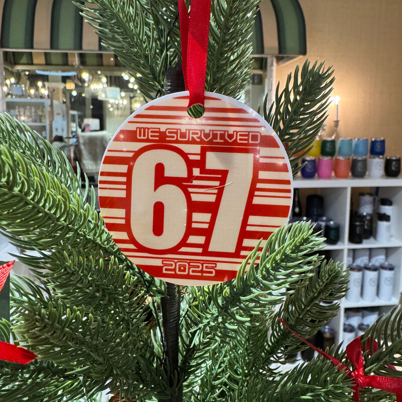 6/7 Round Ornament - 1-sided w/ Red Ribbon