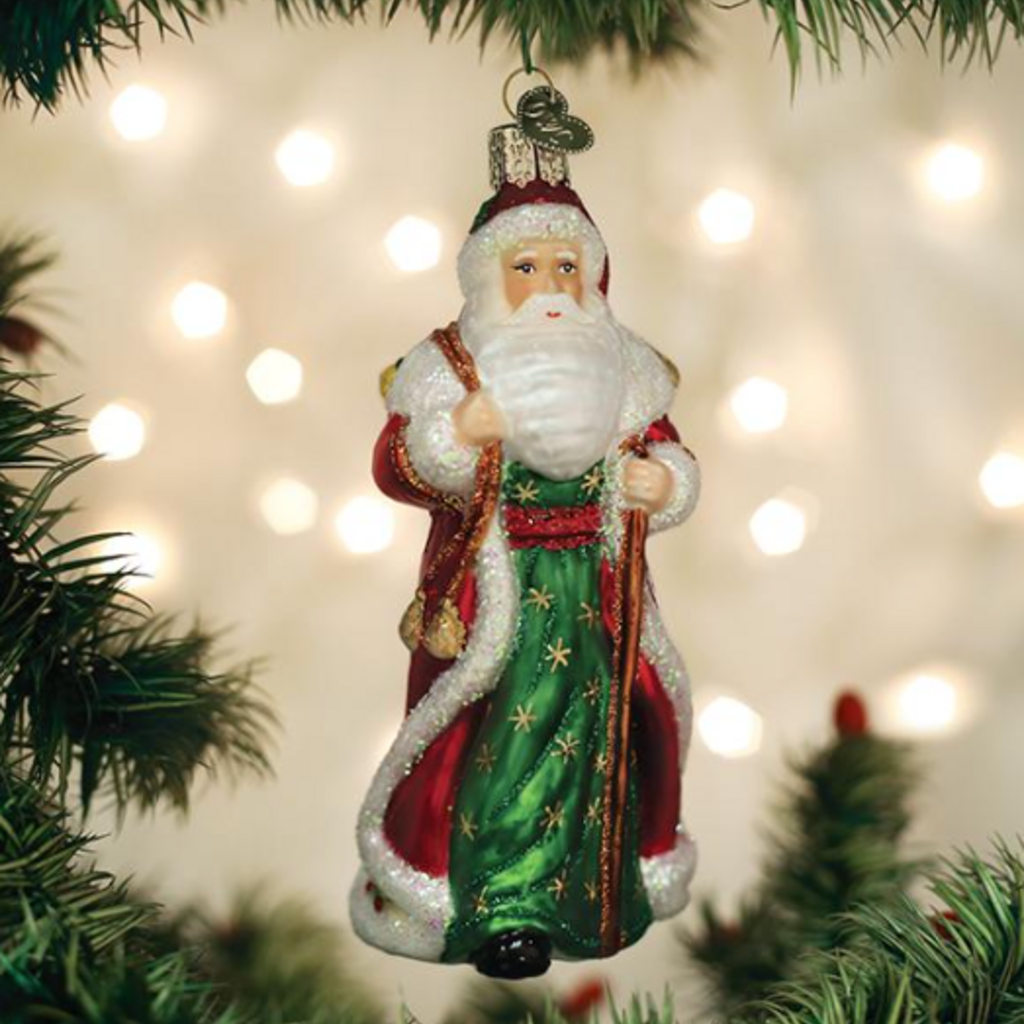 Ornament - Blown Glass - Father Christmas with Bells