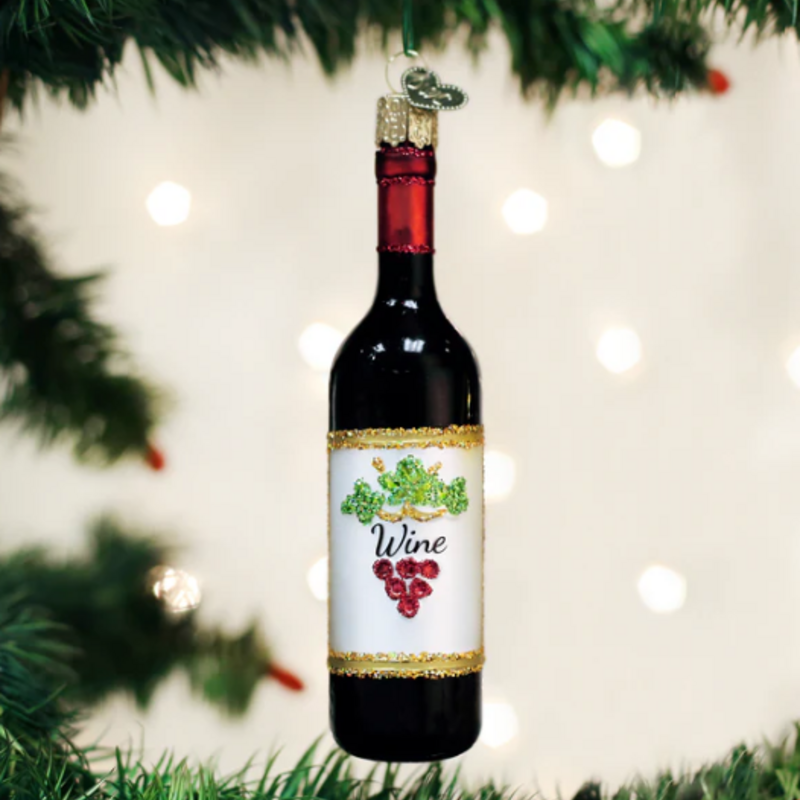 Ornament - Blown Glass - Red Wine Bottle
