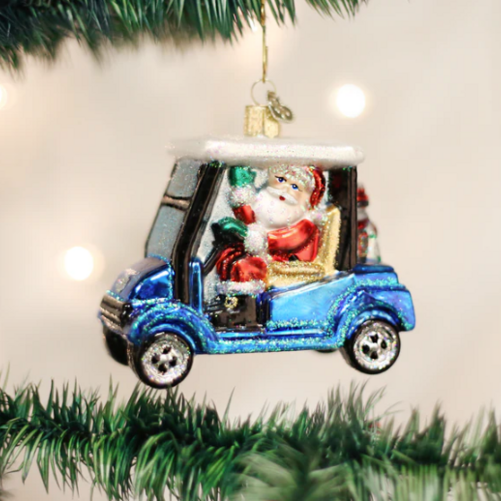 Ornament - Blown Glass - Golf Cart Santa