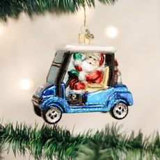 Ornament - Blown Glass - Golf Cart Santa