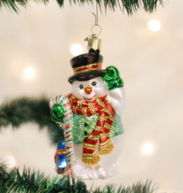 Ornament - Blown Glass - Candy Cane Snowman