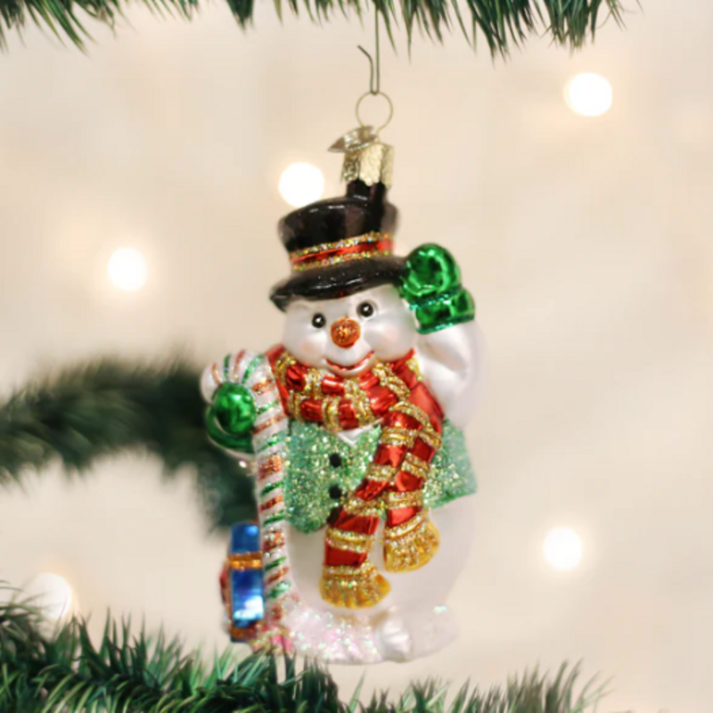 Ornament - Blown Glass - Candy Cane Snowman