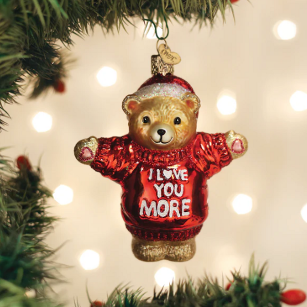 Ornament - Blown Glass - I Love You More Bear