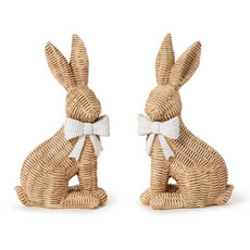 Decor - Bunny - Wicker - White Bow - 9.25"H - Assorted