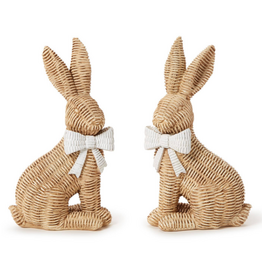 Decor - Bunny - Wicker - White Bow - 9.25"H - Assorted
